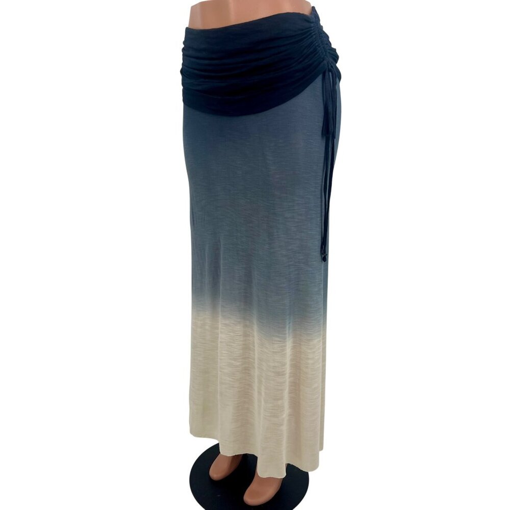 Young Fabulous & Broke Blue Ombre Fold Over Waist Ruched Sides Boho Maxi Skirt - Picture 11 of 16